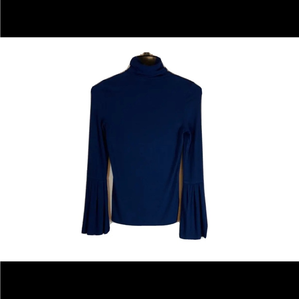 PAIGE Women Kenzie Top Bell Sleeve Turtleneck Size XS Navy Blue Modal